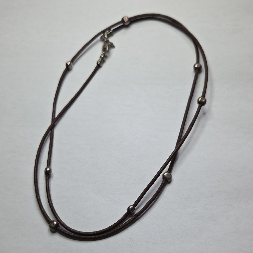 Retired Silpada 30" Brown Leather Necklace w Silver Beads